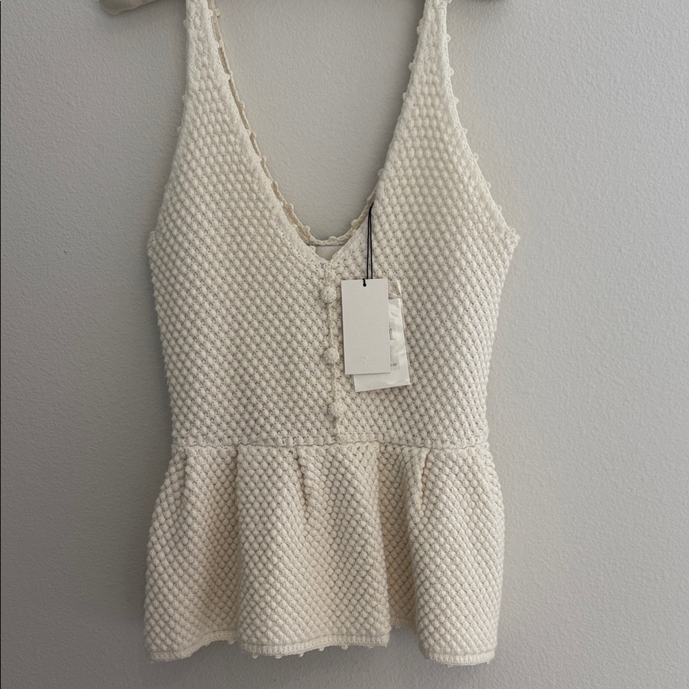 7 For All Mankind Cream Textured Tank Top